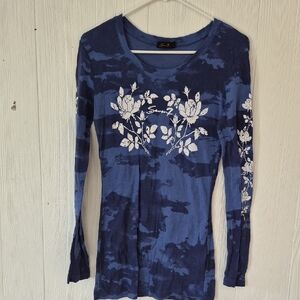Seven7 Blue Floral Long Sleeve Top